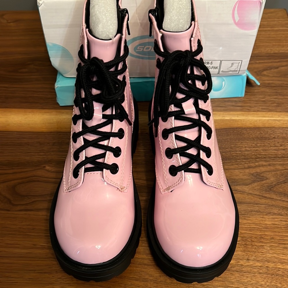 Pink patent leather boots